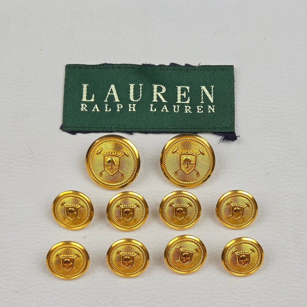 Lauren Ralph Lauren Blazer Buttons Set of 10 Gold Tone Crest Waterbury USA Made